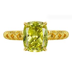 2CT Sprankelende trouwringen Eenvoudige fijne sieraden Echt 100% 925 sterling zilver Kussenvorm Moissanite Olijfgroene diamant Dames Verlovingsband Ring Cadeau