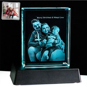 2D gepersonaliseerde lasergrave fotolijst K9 Crystal Custom Po Gifts Christmas Family Presents For Parents Home Decor 220711