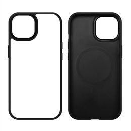 2D Sublimatie blanco magnetische telefoonhoes voor iPhone 15 14 Pro Max 12 13 14 Plus Draadloos opladen rubberen hoes met plastic inzetstuk TPC PC Cover