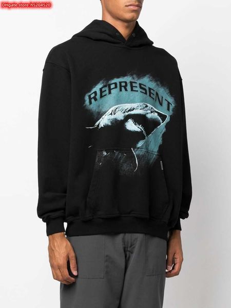 2D44 Siscutir de cuesta con sudadera con capucha para hombres 2023 NUEVA marca de moda Rhude High Versión American Street Shark Lettre Wash Waw Wash