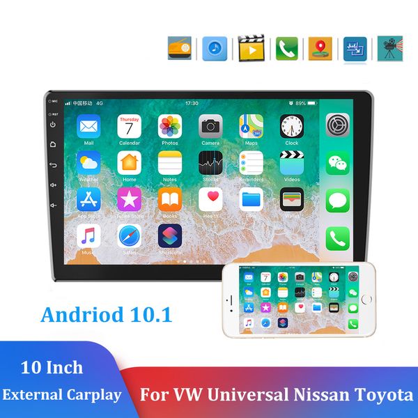 2Din 10 ''autoradio android 10.1 WIFI GPS lecteur multimédia de voiture pour VW universel Nissan Toyota Carplay externe