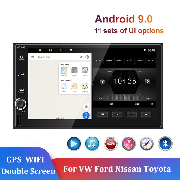 2Din android 9.0 autoradio 2DIN Double écran AutoAudio Bluetooth WIFI GPS pour VW Ford Nissan Toyota Polo Passart