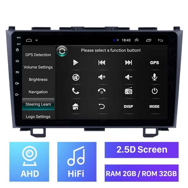 2Din Android Player 2GB RAM 32GB ROM Car dvd Radio Navegación GPS para Honda CRV 2006-2011 Unidad principal multimedia