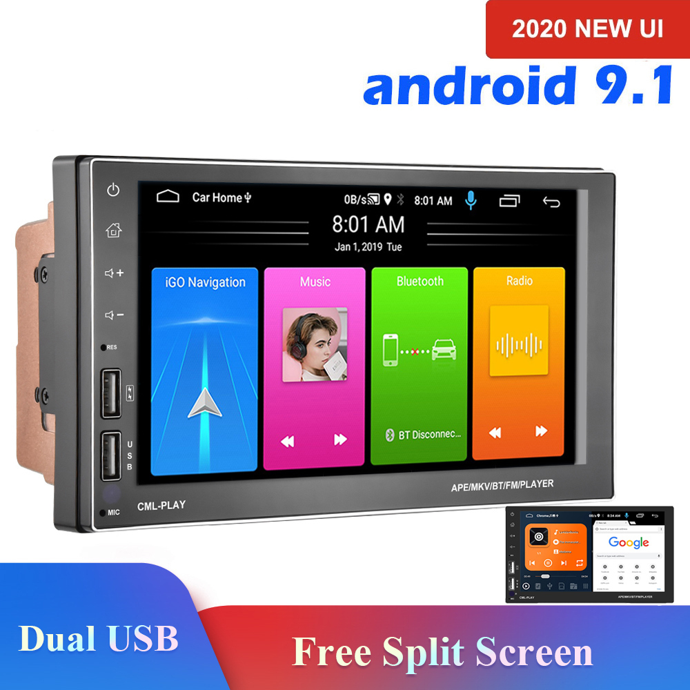 2Din GPS Car Radio 7'' Android 9.1 Car Multimedia Wifi Player For Universal VW Nissan Kia Toyota Hyundai With Front USB