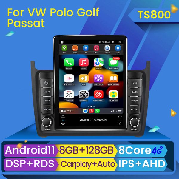 Lecteur 2din Android 11 autoradio multimédia vidéo GPS Navigation pour Volkswagen VW Polo 2008-2020 Tesla Style BT stéréo