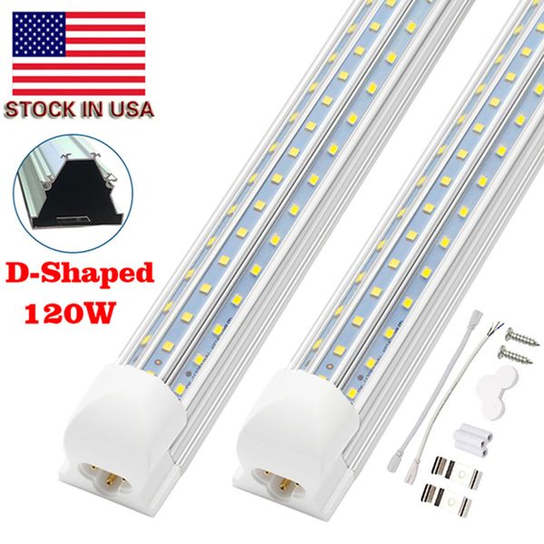 Envío gratis 2FT 3FT 4FT 8FT 120W LED Tube Lights T8 Bombilla integrada con partes en forma de V 270 ángulo 100-305V Cooler shop luces EE. UU. Luces de garaje