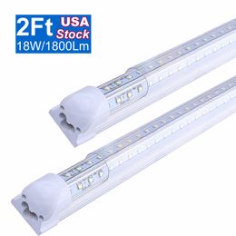 2FT Likable LED Shop Lumière 24 pouces 18W 20W 22W Lights de tube de refroidisseur Éclairage de porte 24 '' Integrated T8 ampoules, 6500K AC85-277V plafond et bandes de bandes d'utilité