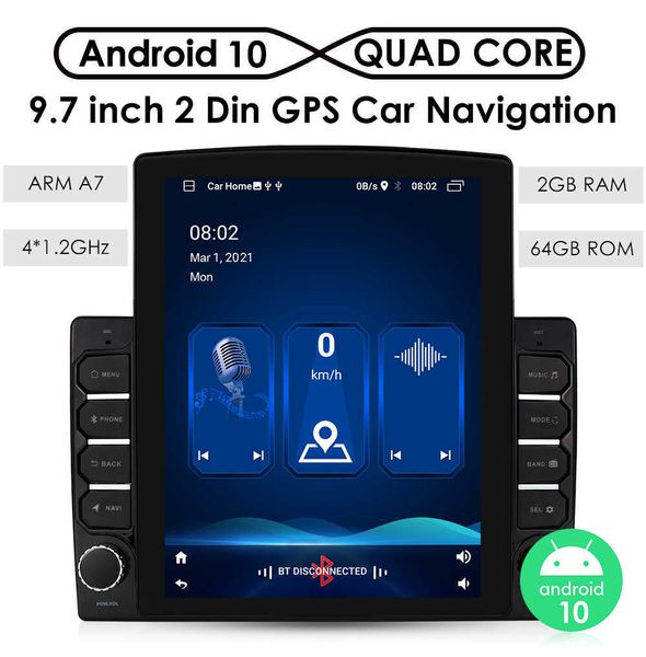 2G + 64G 9,7 pouces universel voiture Audio GPS Navigation Autoradio Android 10 USB Bluetooth FM 4G WIFI SWC lien miroir OBD2 caméra arrière