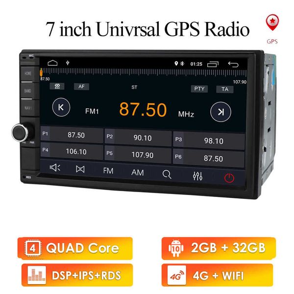 2G RAM Android 10 Auto Radio Quad Core 7 pulgadas 2DIN Universal Car SIN reproductor de DVD GPS Unidad principal de audio estéreo Soporte DAB DVR OBD BT