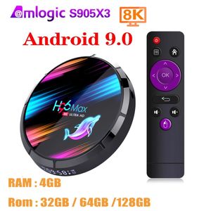 H96 MAX X3 Android 9.0 Amlogic S905X3 TV Box 4 Go 32 Go Double Wifi 2.4G 5G Lecteur multimédia Set Top Box