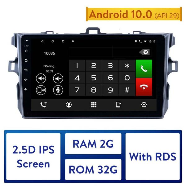 Lecteur stéréo de Radio de Navigation GPS de DVD de voiture d'android 10.0 de 2GB RAM pour l'unité principale de Toyota Corolla 2006-2012