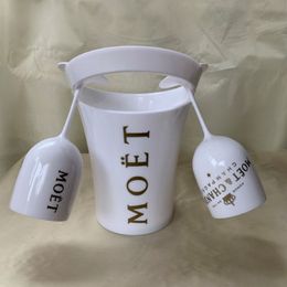 Flûtes à Champagne Moet en plastique, 2 verres, 1 seau, nouveaux verres refroidisseurs de vin, lave-vaisselle, seaux à Champagne en acrylique blanc Moet 233T