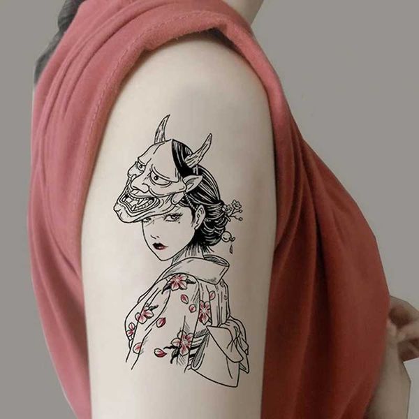 2gpf Tattoo Transfert Tattoo Tattoo Devil masque japonais Geisha Girl Girl Body Art Transfert Faux Tatoo Flash Tatto Sticker for Men Women 240426