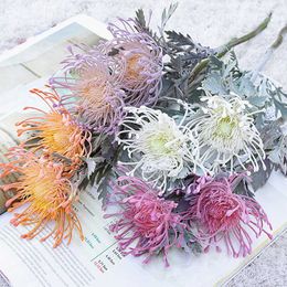 2heads Tufted Chrysanthemum korte tak plastic kunstbloemen decoratie indie kamer decor flores artificiales y0630