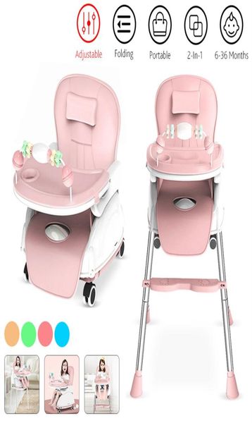 2 en 1 bandeja ajustable plegable portátil para niños silla alta para bebé silla para comer multifuncional portátil con ruedas de asiento 636 meses L7824102