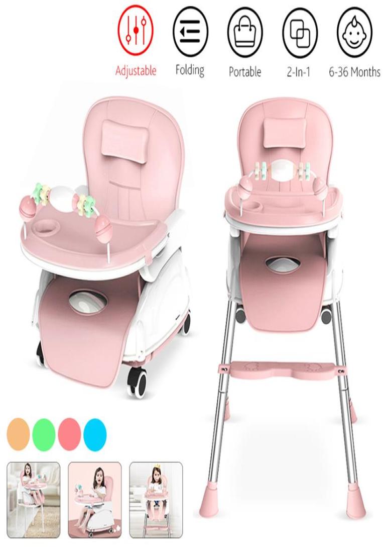 2In1 Adjustable Tray Foldable Portable Kids Baby High Chair Portable Multifunctional Eating Chair With Seat Wheels 636 Months L4831137
