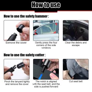 2in1 Auto Safety Hammer Stoelgordel met auto -telefoonnummer Kaart Car Window Breaker Alloy Escape Emergency Hammer Rescue Tool