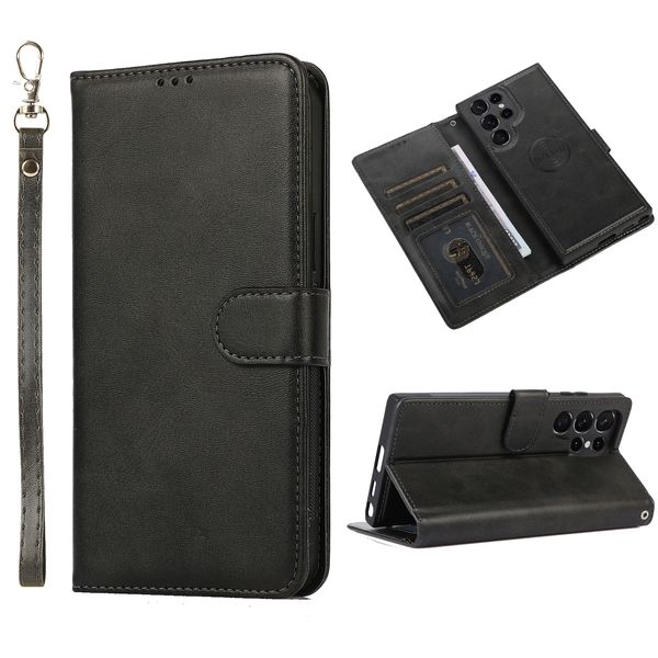 Coque en cuir avec support magnétique détachable 2 en 1 pour Samsung Galaxy S23 Ultra S22 S21 S20 S10 S9 Note 20, étui portefeuille avec porte-cartes, étui de téléphone Conque