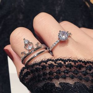 2in1 afneembare zirkoon kroonring set open verstelbare combinatie stapelringen band vrouwen verloving bruiloft geschenk mode sieraden