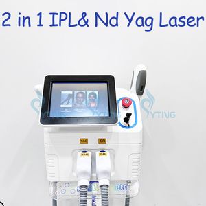 2 In 1 Opt IPL ND YAG Laser snelle haarverwijdering Permanent Q-schakelaar Tattoo Verwijdering Wenkbrauw Remover E-Light multifunctionele salon Beauty Machine