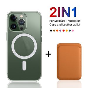 2in1 magnetische telefoonhoesjes en lederen portemonnee kaarttas houder case voor Magsafe iPhone 15 14 12 13 Pro Max Mini Mag Safe Back Cover