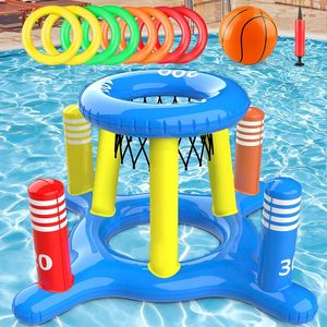 2in1 Zwembad Drijft Speelgoed Set Opblaasbare Drijvende Basketbal Hoepel Ring Toss Zwemmen Games Zomer speelgoed voor Kinderen Volwassenen 240103