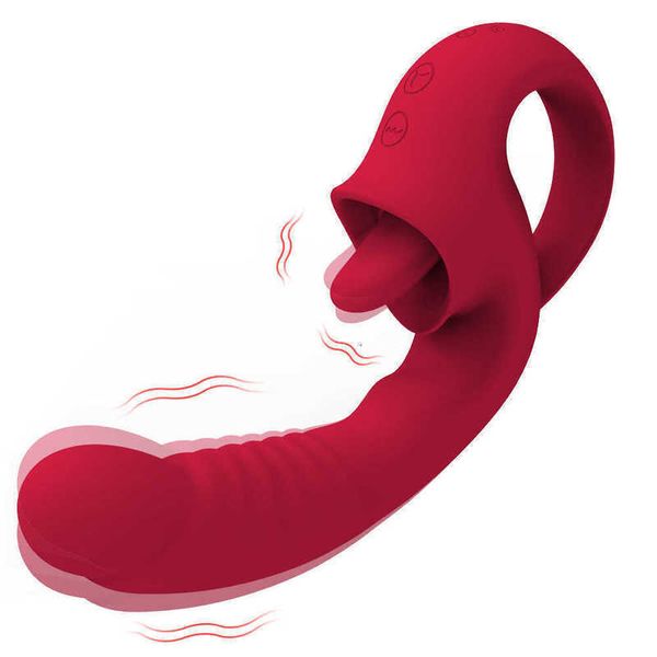 Consolador vibrador con ventosa para lengua 2 en 1, estimulador Anal de punto G y clítoris con mango, masturbador femenino para orgasmo