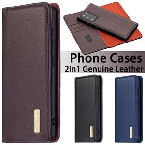 Étuis de téléphone de portefeuille pour Samsung Galaxy S20 Note20 Ultra Note10 S10 Plus 2in1 Couvre de coque en cuir en cuir authentique avec des emplacements de carte