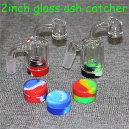 Colector de cenizas de vidrio para fumar de 2 pulgadas Junta de 14 mm Recipiente de silicona de 5 ml y brazaletes de cuarzo Reclamador Cenicero grueso de Pyrex para bongs de agua de vidrio