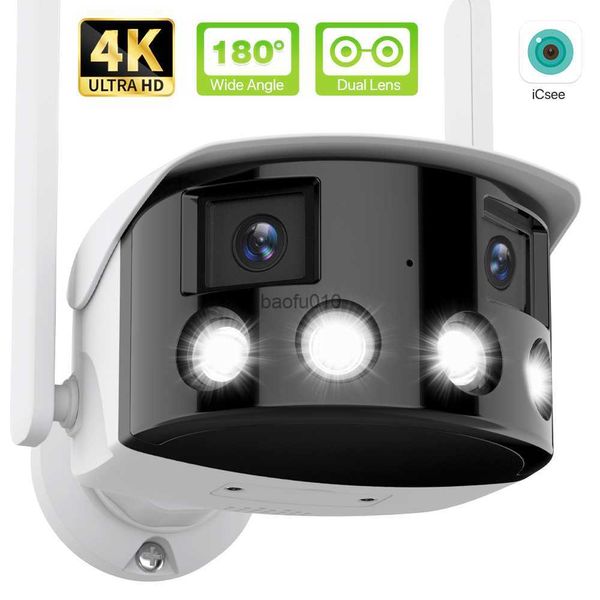 Caméra fixe panoramique à double objectif WIFI 2K 4MP Caméra IP extérieure à grand angle de vision 180 Caméra de sécurité humaine 4K 8MP HD AI iCsee L230619