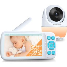 Moniteur de bébé vidéo 2K avec appareil photo, audio, longue portée, enregistrement vidéo / lecture, lumière de nuit, lecteur MP3 et batterie de 7000mAh - Plage de 1500 pieds - pas de wifi nécessaire