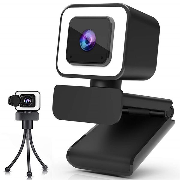 2k Webcam 1080P 60fps anneau lumineux caméra Web Full Hd Microfoon Drie-Speed Touch beauté Licht Voor Pc ordinateur portable de bureau