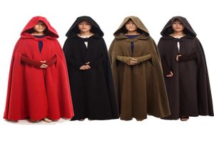 2kg van hoge kwaliteit vrouwen middeleeuwse mantel vintage winter dikke wicca kap vloer lengte cape poncho 4 kleuren4067743