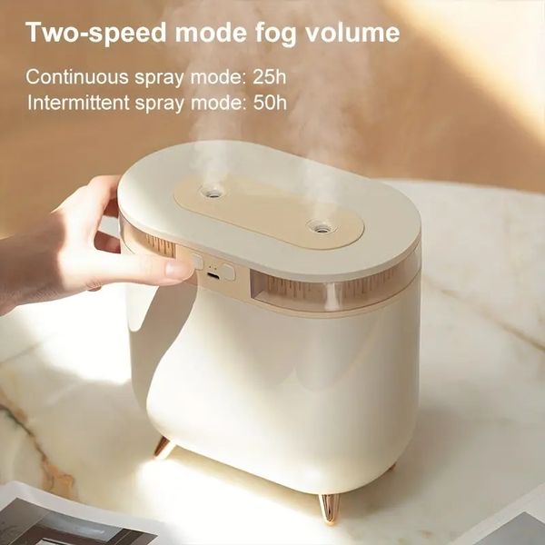 Humidificador ultrasónico de gran capacidad de 2L 3600mAh con doble boquilla y difusor de aceites esenciales - Humidificador de aire USB recargable para habitación H2o