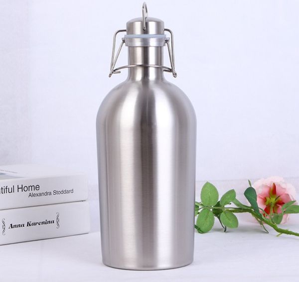 Petaca de acero inoxidable de 2L y 64oz, Growler de cerveza con tapa abatible, gran capacidad, botella de 2 litros, tapa abatible, barril de barril de una sola pared