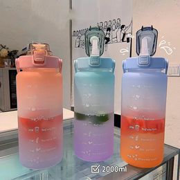 2 L de grande capacité bouteille d'eau paille tasse à haute température en plastique en plastique tasse de temps d'échelle givrée de sports extérieurs couple couple Coupe F05310A1