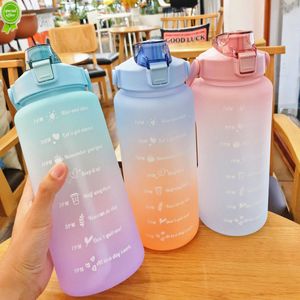 Botella de agua de 2L, taza con marcador de tiempo, botella de agua deportiva de gran capacidad, vasos de plástico portátiles, accesorios para beber al aire libre anticaídas