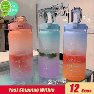 2l waterfles met tijd marker voor meisjes fitnesskannen grote capaciteit draagbare sport gym grote drinkfles met stro BPA gratis