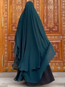 2Layers en mousseline de soie longue khimar femmes musulmane hijab prière eid hijabs châle Headscarf Veil long Djellaba Niqab Ramadan 2024 240416