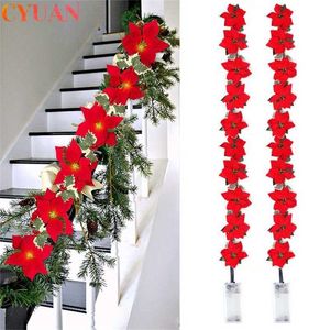 2m 10led Christmas Poinsettia Bloemen Decoraties Garland String Lights Xmas Tree Ornaments Christmas Indoor Outdoor Home Decor 211122