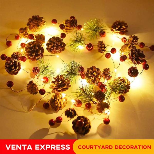 2M 20 Led String Light Outdoor impermeable Christmas Pine Cone Light LED Cobre Wire Fairy Garland Patio Decorar Lámpara 211109