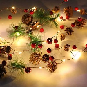 2M 20LED Noël String Lights Pinecone Red Berry Bell Xmas Garland Lampe Intérieur Extérieur Vacances Noël Année Fête Décor 211104