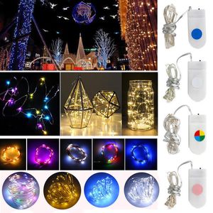 2M 20LEDS Luces de hadas 20 Micro Luz estrellada CR2032 Botón Batería de cobre plateado Cuerda para Navidad Decoraciones de bodas