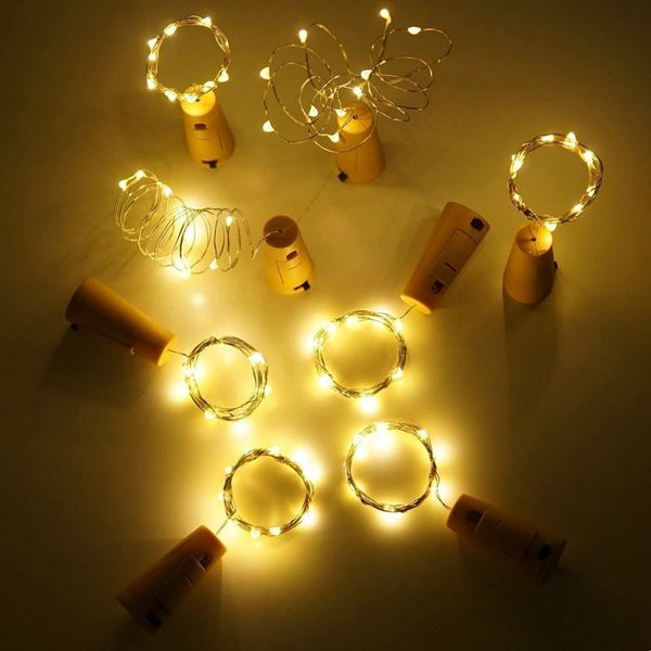 2M 20LEDs Mini LED Holiday String Lights Tapón de botella Artesanía de vidrio para interiores Boda al aire libre Navidad Luces LED decoración CRESTECH168