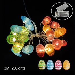 2m 20 Lichten Pasen Led-verlichting String Decor Kleurrijke Eieren Konijn Kuikens voor Gelukkige Decoraties Levert 240122
