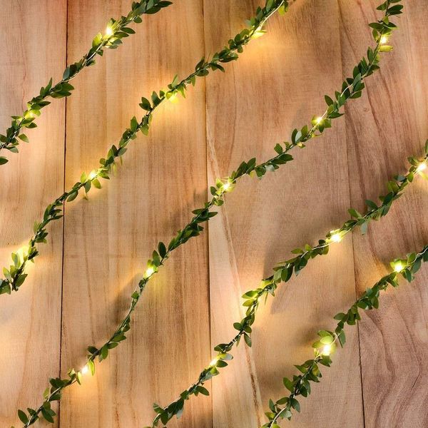 2m/3m/5m/10m White White Tiny Green Leaf Garland Holiday Copper Alming Fairy Strings Luces para la fiesta de Navidad Año Nuevo Boda