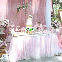 2m 4m Falda de mesa rosa Fiesta de boda Tutu Tul Vajilla Paño Baby Shower Género Revelar Unicornio Cumpleaños Decoración del hogar 231225