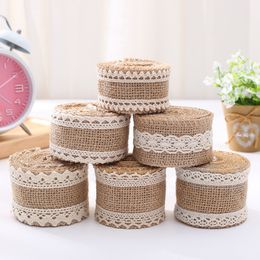 2M 5 CM Natuurlijke Jute Jute Lint Rustieke Vintage Bruiloft Decor Hessische Kant Jute Roll Party Levert WB1811