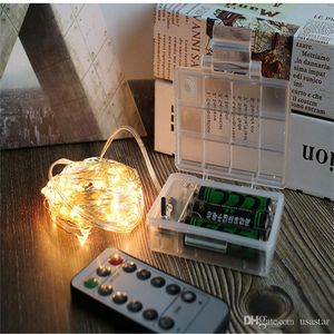 2m 5m 10m batterij -aangedreven LED -tagslichten met afstandsbediening waterdichte koperen zilveren draadlamp voor kerstvakantie bruiloft Crestech