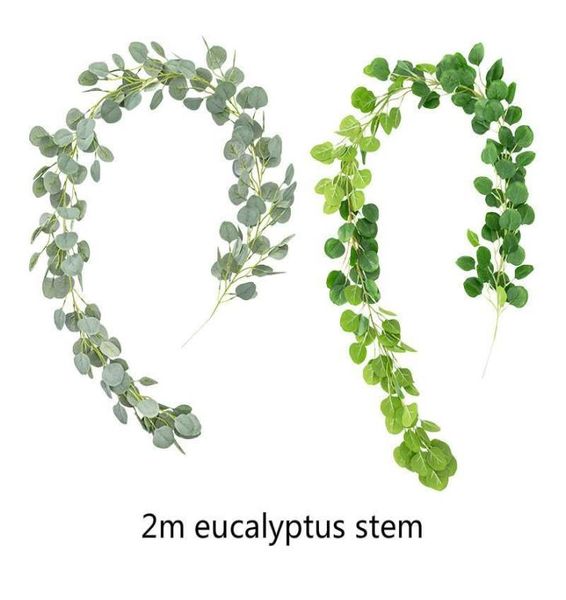 2 m Gerland artificiel 148 feuilles d'eucalyptus artificiel plus de feuilles de vigne fausse guirlande de verdure décoration de fête de mariage mariage Fav6872475